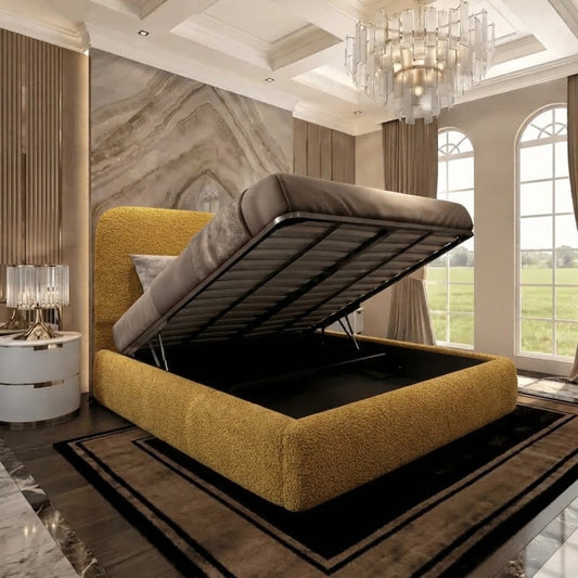 Nimbus Upholstered Ottoman Bed - Tumeric Plush Velvet