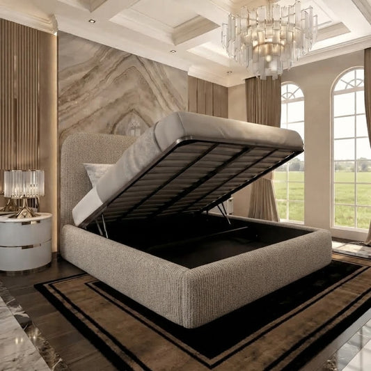 Nimbus Upholstered Ottoman Bed - Wheat Linen