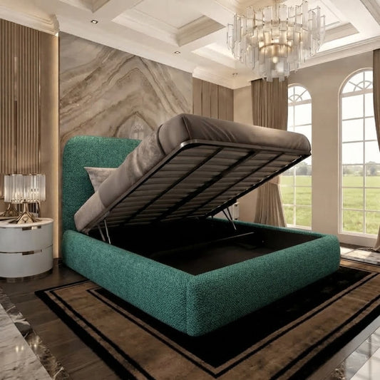 Nimbus Upholstered Ottoman Bed - Teal Linen
