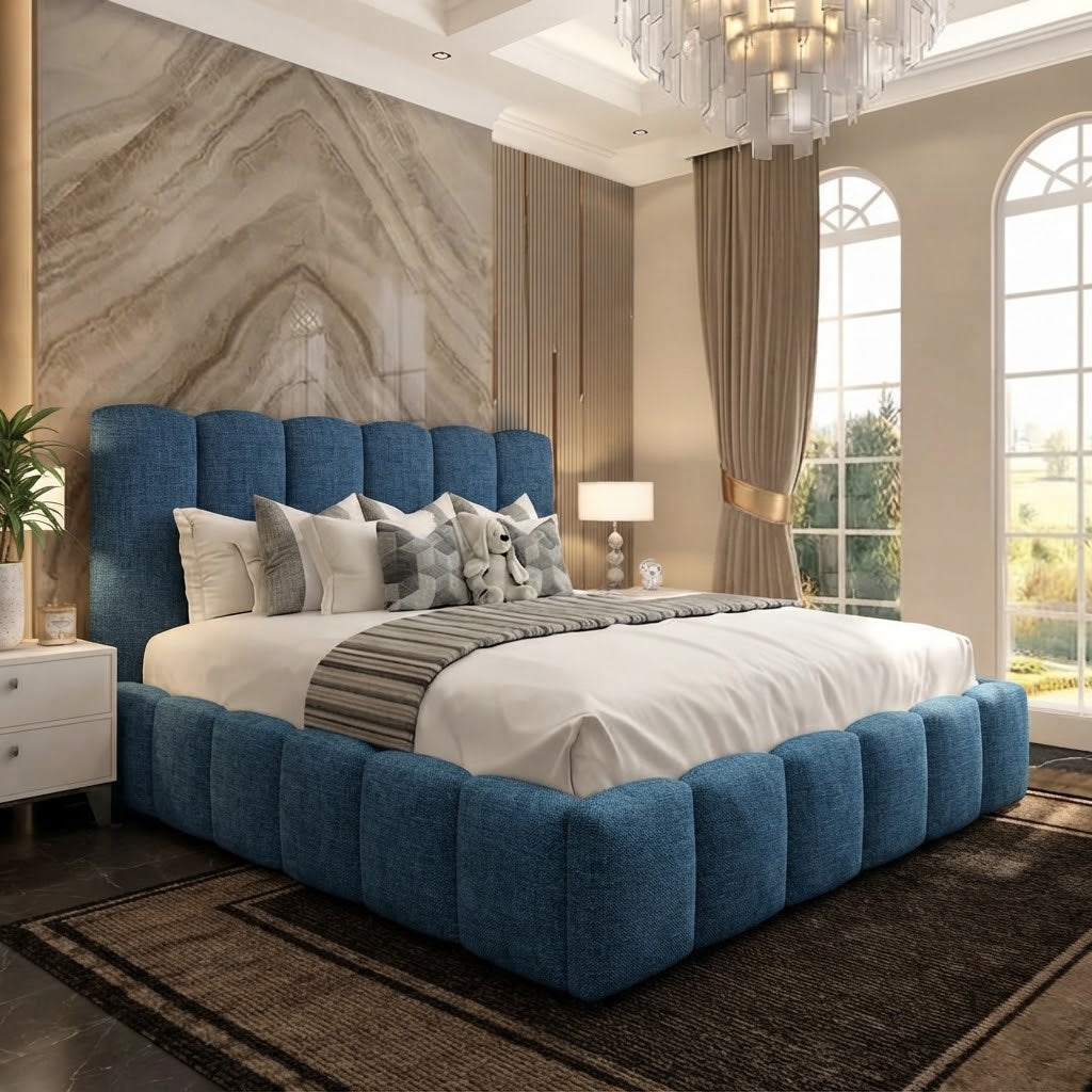 Pebble Upholstered Ottoman Bed - Blue Naples