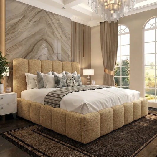 Pebble Upholstered Ottoman Bed - Beige Plush Velvet