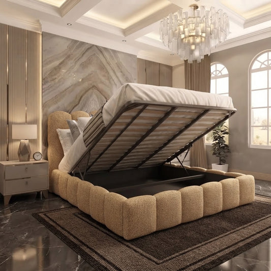 Pebble Upholstered Ottoman Bed - Beige Plush Velvet