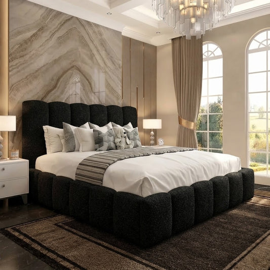 Pebble Upholstered Ottoman Bed - Black Plush Velvet