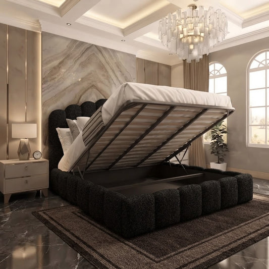 Pebble Upholstered Ottoman Bed - Black Plush Velvet