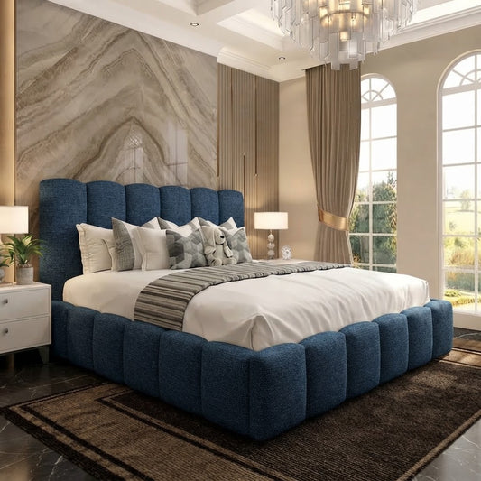 Pebble Upholstered Ottoman Bed - Blue Chenille