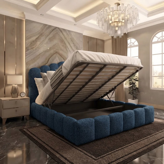 Pebble Upholstered Ottoman Bed - Blue Chenille