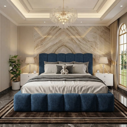 Pebble Upholstered Ottoman Bed - Blue Naples