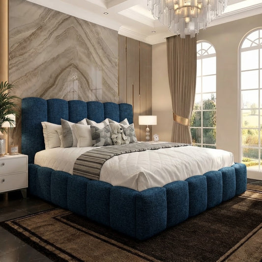 Pebble Upholstered Ottoman Bed - Blue Plush Velvet