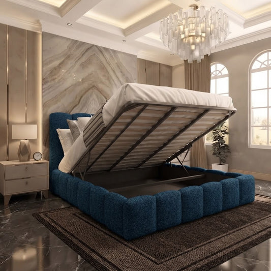 Pebble Upholstered Ottoman Bed - Blue Plush Velvet