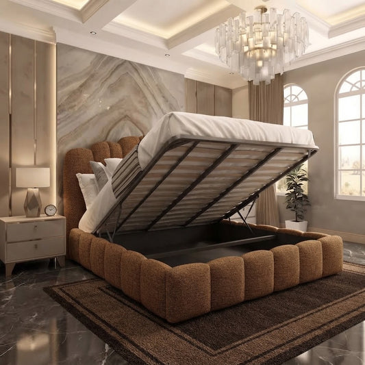 Pebble Upholstered Ottoman Bed - Brown Chenille
