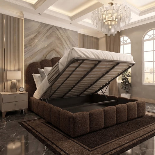 Pebble Upholstered Ottoman Bed - Brown Naples