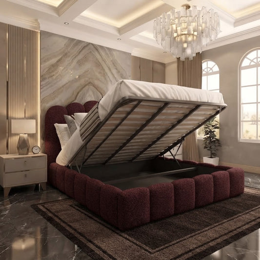 Pebble Upholstered Ottoman Bed - Burgundy Plush Velvet