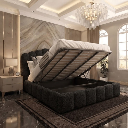 Pebble Upholstered Ottoman Bed - Charcoal Linen