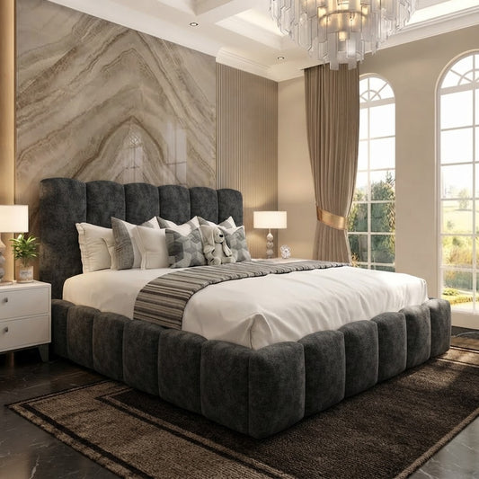 Pebble Upholstered Ottoman Bed - Charcoal Plush Velvet
