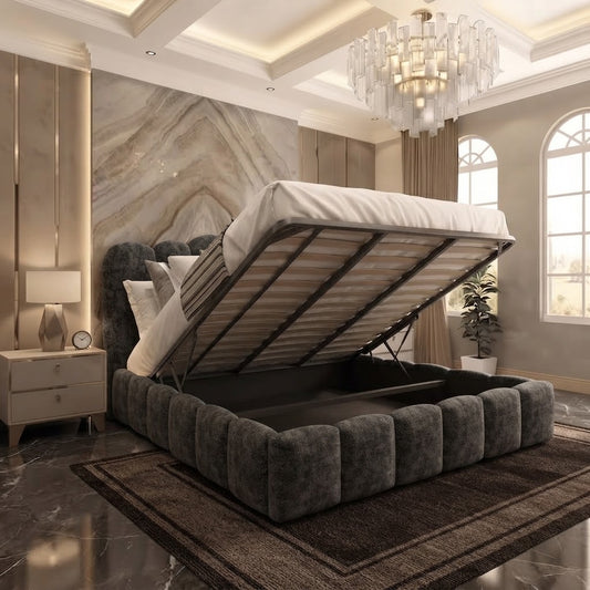 Pebble Upholstered Ottoman Bed - Charcoal Plush Velvet