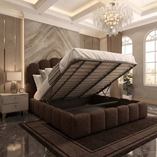 Pebble Upholstered Ottoman Bed - Chocolate Plush Velvet