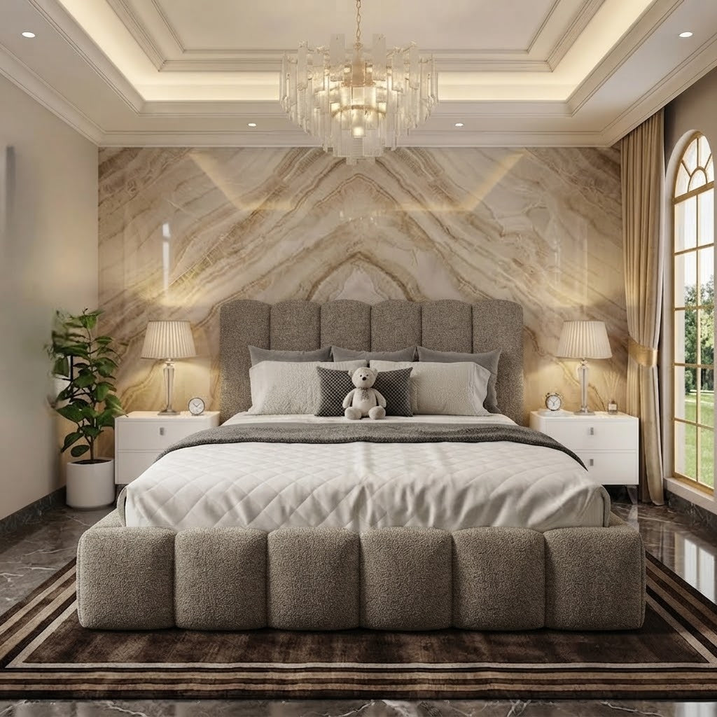 Pebble Upholstered Ottoman Bed - Clay Wool