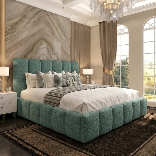 Pebble Upholstered Ottoman Bed - Duck Egg Plush Velvet
