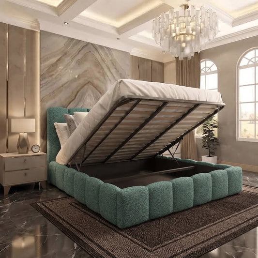 Pebble Upholstered Ottoman Bed - Duck Egg Plush Velvet