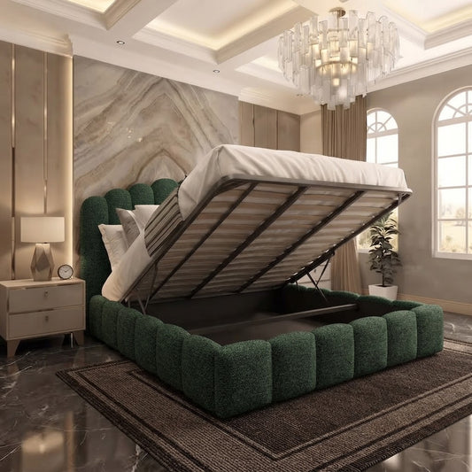 Pebble Upholstered Ottoman Bed - Green Plush Velvet