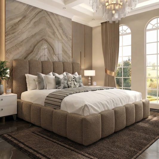 Pebble Upholstered Ottoman Bed - Latte Wool