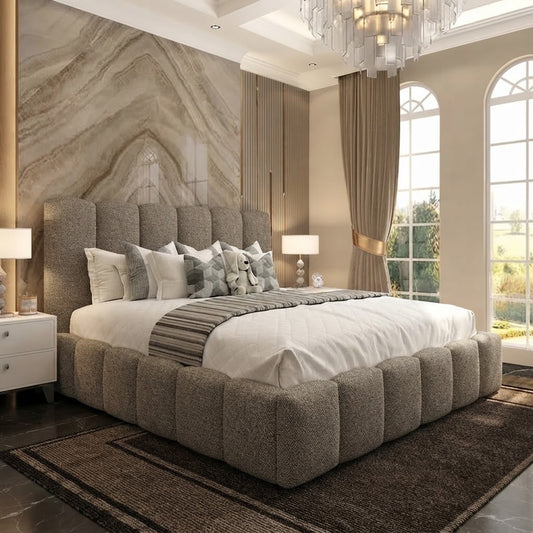 Pebble Upholstered Ottoman Bed - Light Grey Plush Velvet