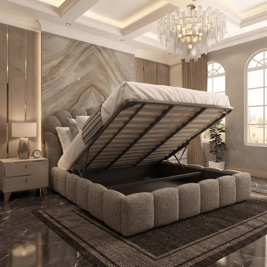 Pebble Upholstered Ottoman Bed - Light Grey Plush Velvet