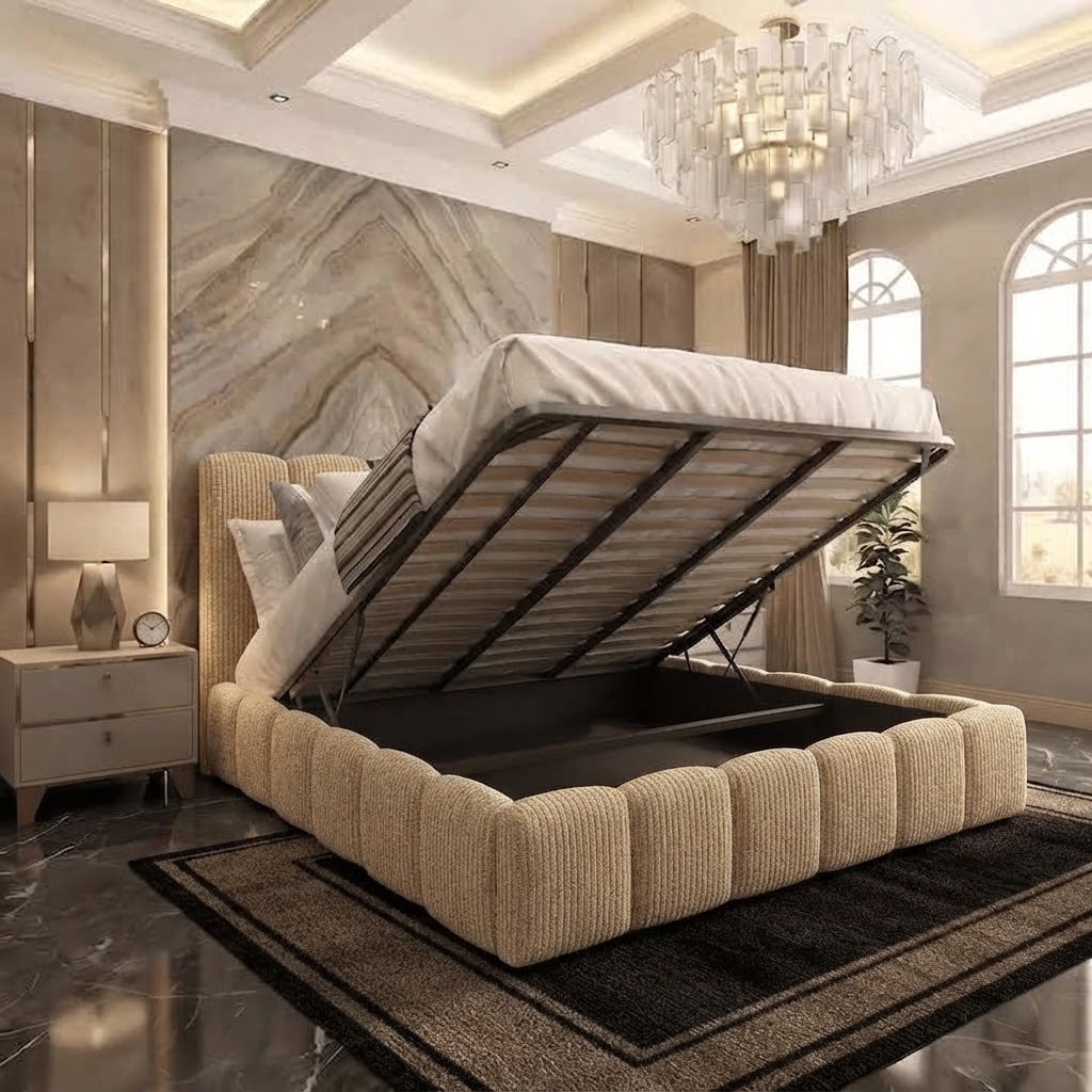 Pebble Upholstered Ottoman Bed - Mink Chenille
