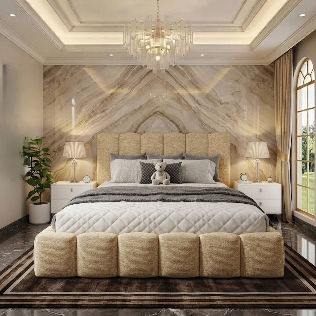 Pebble Upholstered Ottoman Bed - Mink Chenille