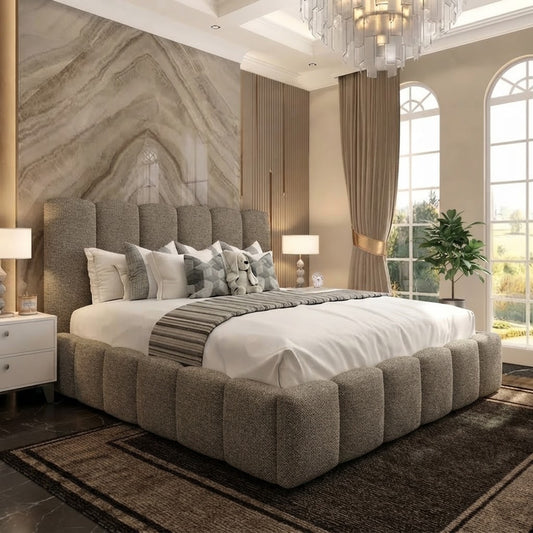 Pebble Upholstered Ottoman Bed - Pewter Wool