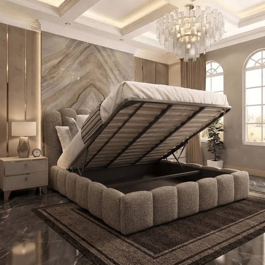 Pebble Upholstered Ottoman Bed - Pewter Wool