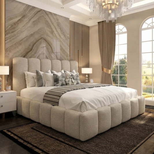 Pebble Upholstered Ottoman Bed - Putty Linen