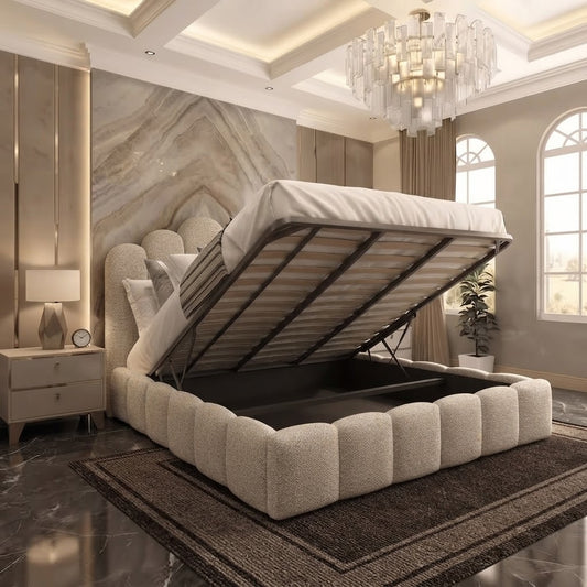 Pebble Upholstered Ottoman Bed - Putty Linen