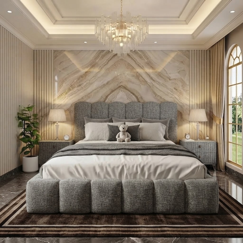 Pebble Upholstered Ottoman Bed - Graphite Linen
