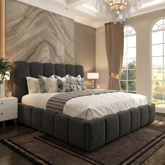 Pebble Upholstered Ottoman Bed - Silver Naples
