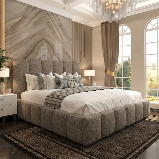 Pebble Upholstered Ottoman Bed - Silver Plush Velvet