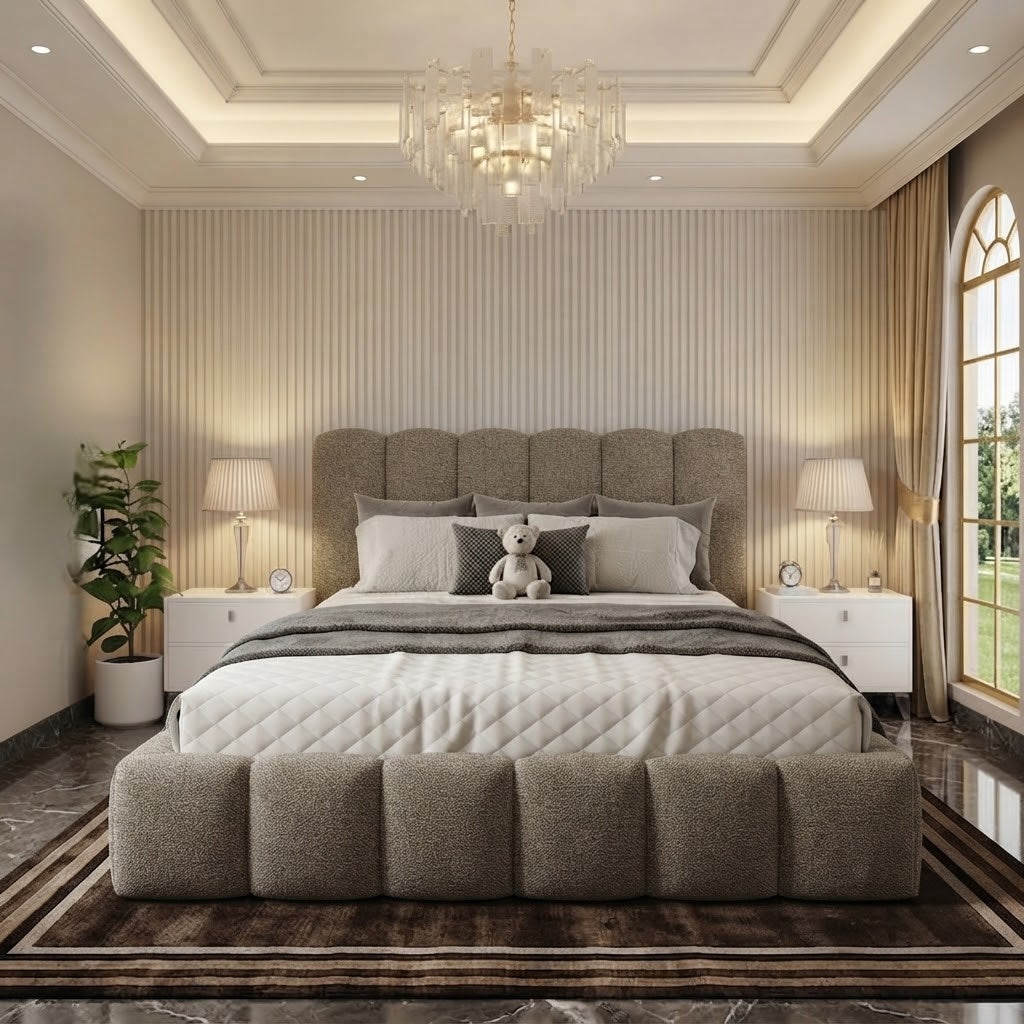 Pebble Upholstered Ottoman Bed - Silver Plush Velvet