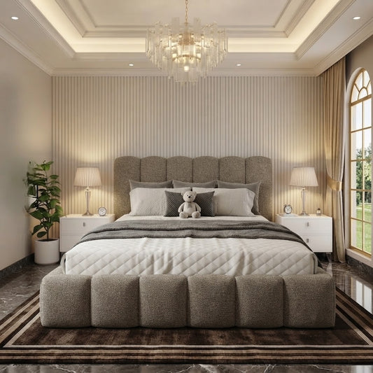 Pebble Upholstered Ottoman Bed - Silver Plush Velvet
