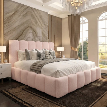 Pebble Upholstered Ottoman Bed - Soft Pink Plush Velvet