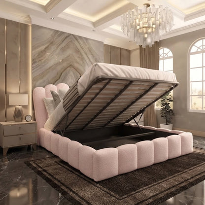 Pebble Upholstered Ottoman Bed - Soft Pink Plush Velvet