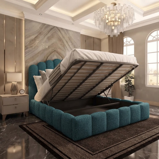 Pebble Upholstered Ottoman Bed - Teal Linen