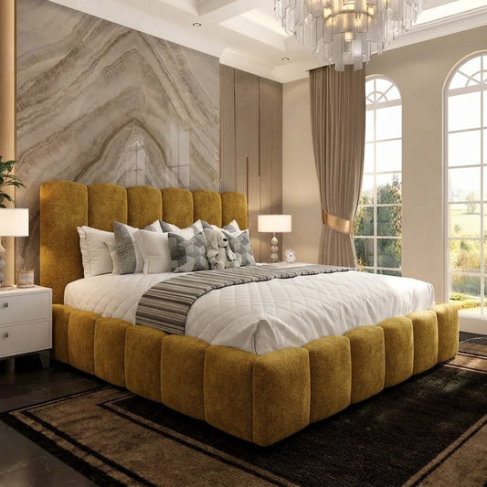Pebble Upholstered Ottoman Bed - Tumeric Plush Velvet