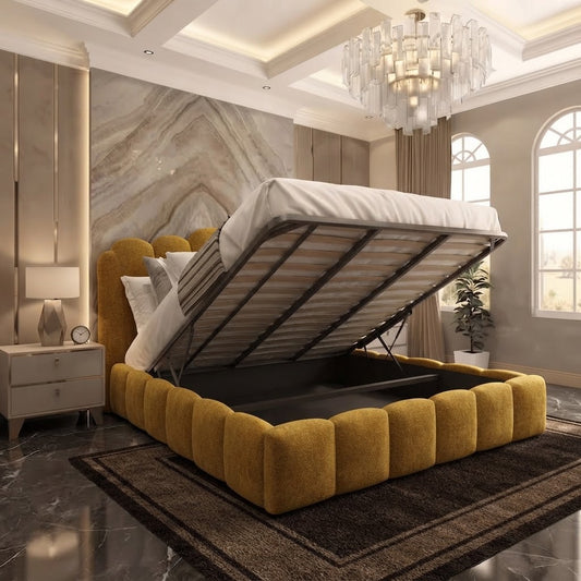 Pebble Upholstered Ottoman Bed - Tumeric Plush Velvet