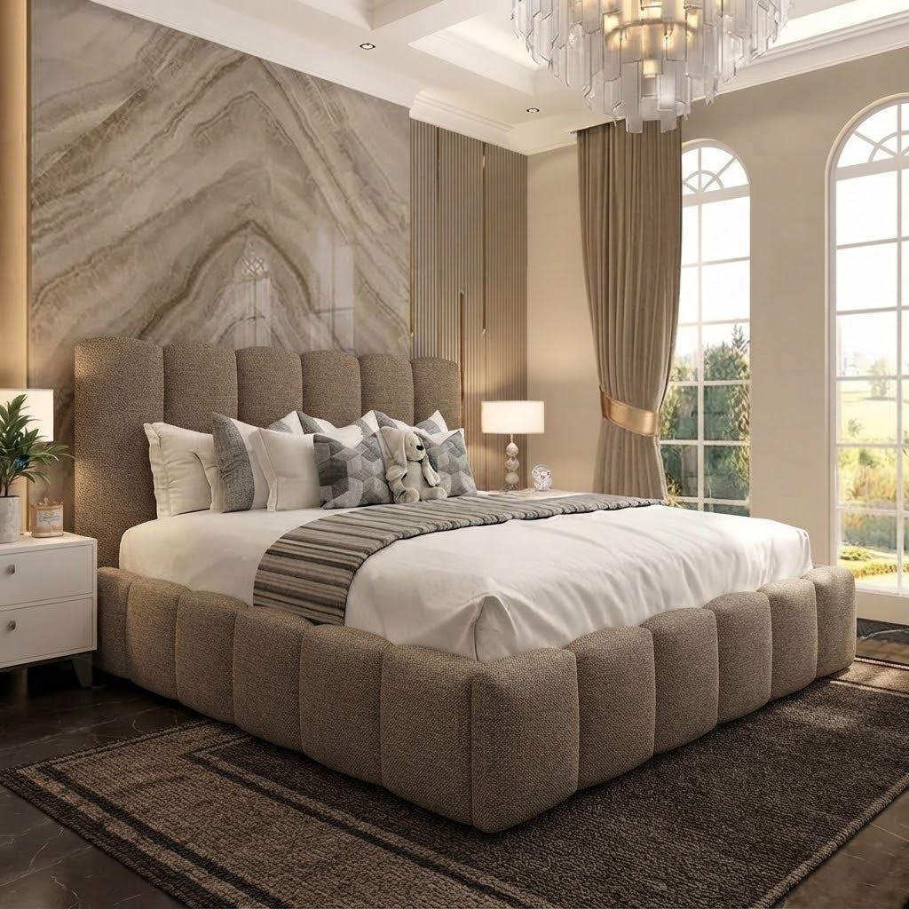 Pebble Upholstered Ottoman Bed - Wheat Linen
