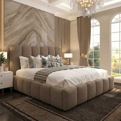 Pebble Upholstered Ottoman Bed - Wheat Linen
