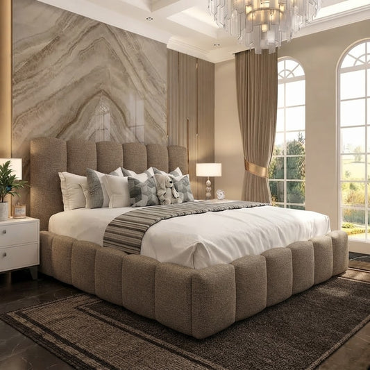 Pebble Upholstered Ottoman Bed - Wheat Linen