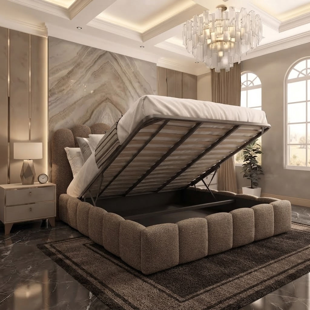 Pebble Upholstered Ottoman Bed - Wheat Linen