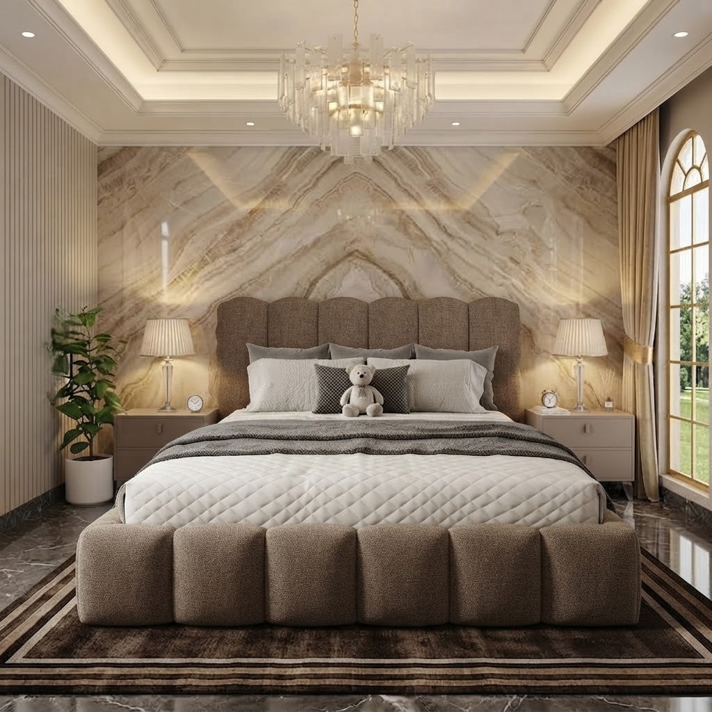Pebble Upholstered Ottoman Bed - Wheat Linen