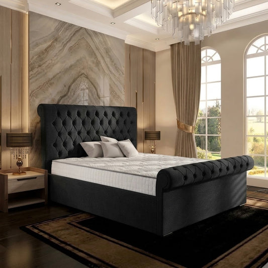 Perl Chesterfield Upholstered Ottoman Bed - Black Chenille
