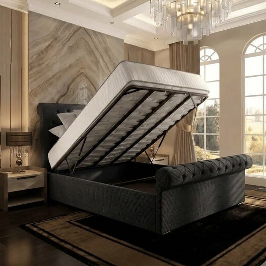 Perl Chesterfield Upholstered Ottoman Bed - Black Chenille